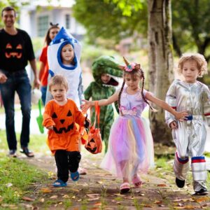 family having fun on halloween